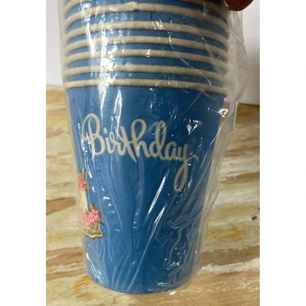 Vintage party cold drink cups Beach Products Handi-Set Happy Birthday NOS NIP